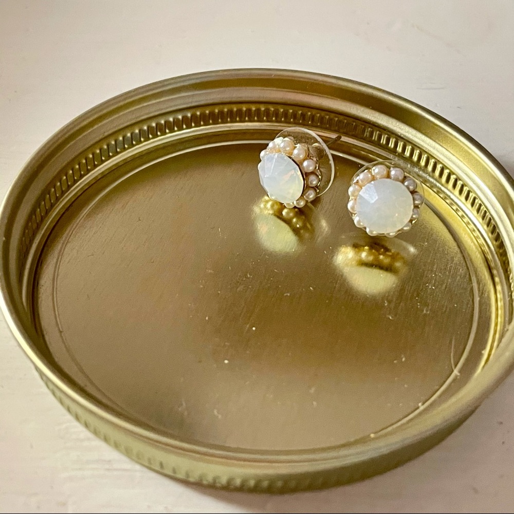 Faux moonstone and pearl gold studs